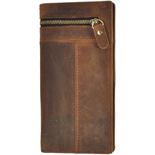 Checkbook Organizer Genuine Leather Wallet for Men Bifold Multi-Card Case (Brown)