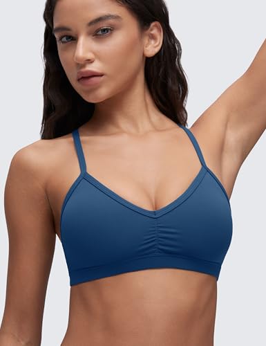 Image of CRZ YOGA Butterluxe Ruched Sports Bras | Light Support, Removable Pads, Yoga, Extremely Soft, Y Back, V Neck, Spaghetti Straps, for Women