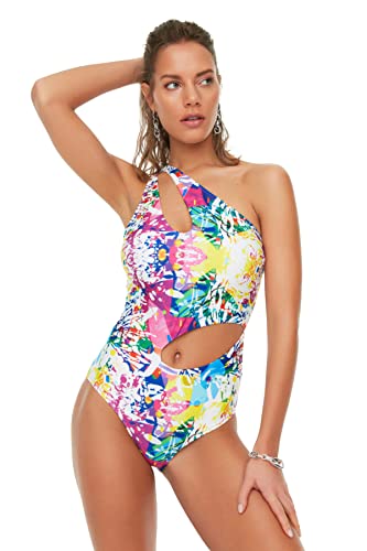 Maillot de bain imprimé abstrait multicolore ajouré pour un look de plage unique