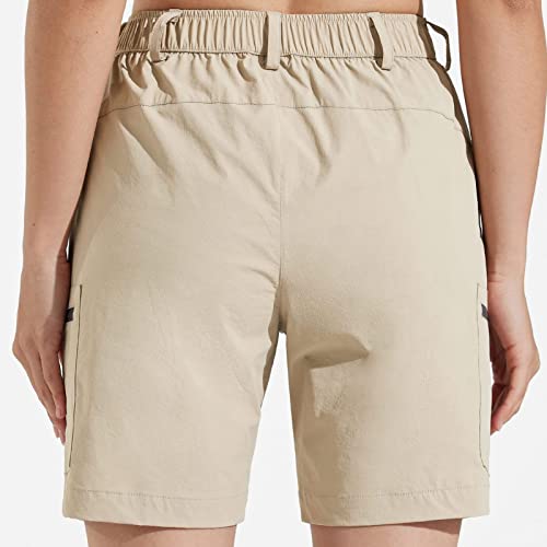 GOTOTOP Bermuda cargo feminina de verão, secagem rápida, impermeável, Caqui, M
