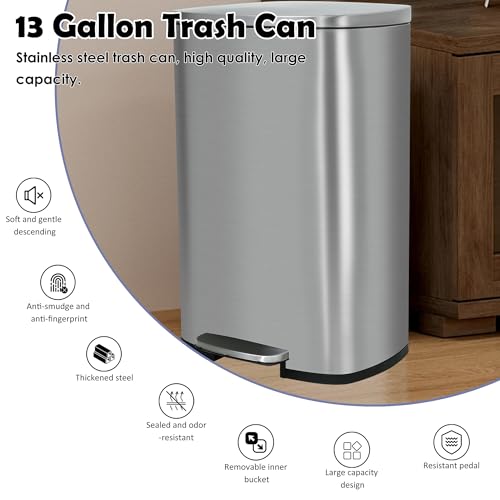 Caneca de Basura de Acero Inoxidable 13 Galones con Pedal miniatura 3