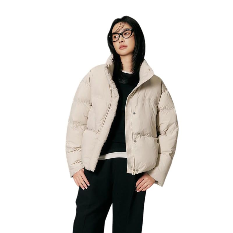 Veste d'hiver courte femme col montant blouson rembourré chaud et ample