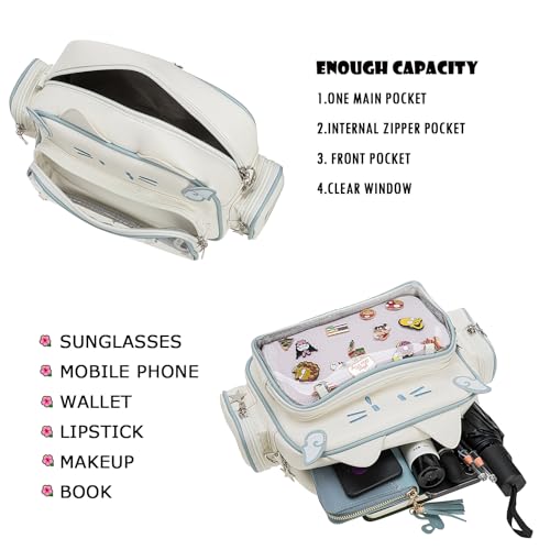 Kawaii Ita Bag Crossbody Bag Cute White Cat Backpack Girls Shoulder Bags Pin Display with Insert