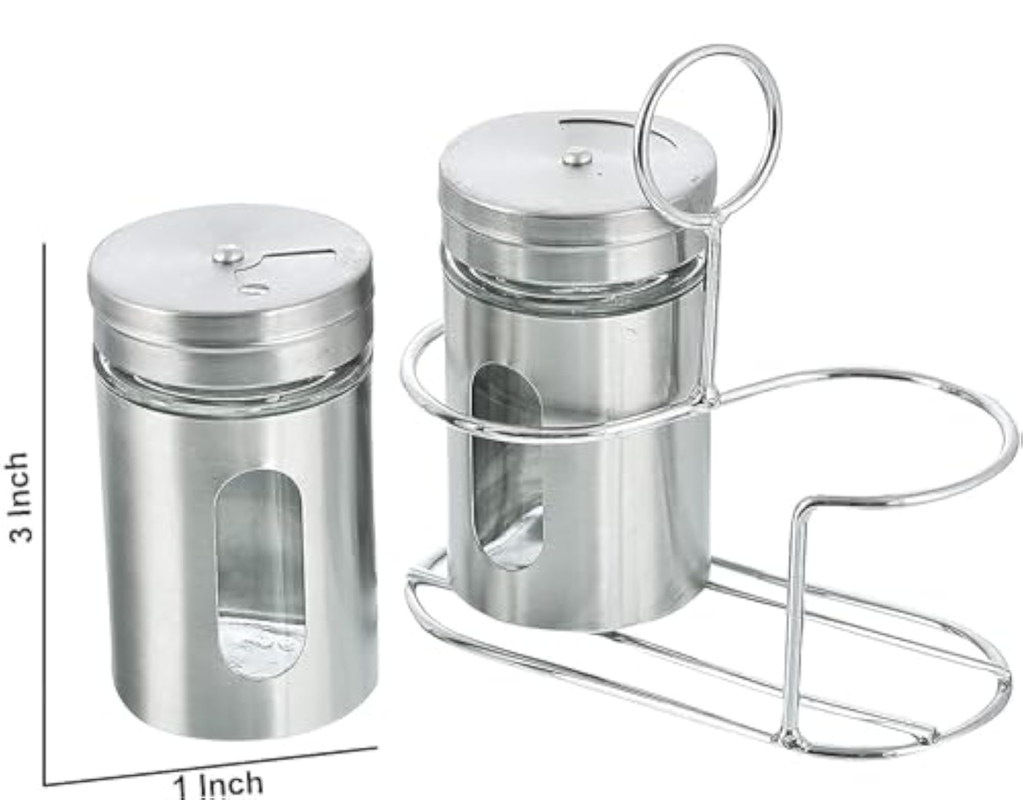 Stainless Steel & Glass Spice Jar Set with Rack