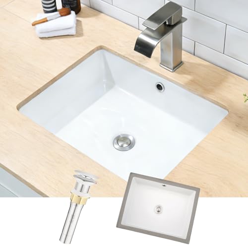 Lavabo de Salle de Bain Sous Plan, 50 x 38 cm, Vasque Rectangulaire en Céramique Blanche avec Trou...