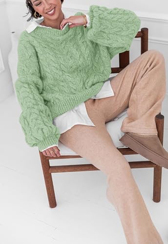 Image of PRETTYGARDEN Womens Sweaters Spring 2026 Cable Knit Long Sleeve Crewneck Oversized Sweater Chunky Pullover Loose Outfits