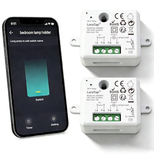 LoraTap Interruptor Wifi Alexa, Interruptor Temporizador Relé Inteligente 10A 2500W para Luces, Control de Aplicación Smart Life, Control de Voz con Alexa y Google Assistant