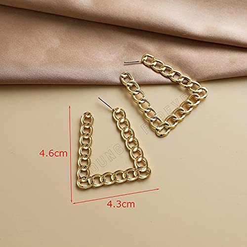 Image of Young & Forever Gift Stainless Steel Gold Plated Curb Chain Hoop Earrings for Women Big Hoop Dangle Earring for Women Trapezoid Earrings Thin Geometric Hoop Earrings