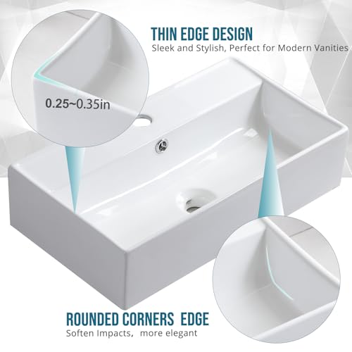 55 x 32 cm weißes rechteckiges Badezimmerwaschbecken - über Zähler Keramik Waschbecken mit Wasserhahn Loch für Badezimmer