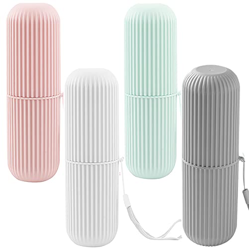 4 Piezas Caja Almacenamiento De Cepillo Dientes, Vaso Cepillo Dientes Viaje, Estuche Cepillo Dientes Plástico, Portátil Estuche Cepillo Dientes con Cuerda Transporte para Camping, Viajes, Senderismo Cover