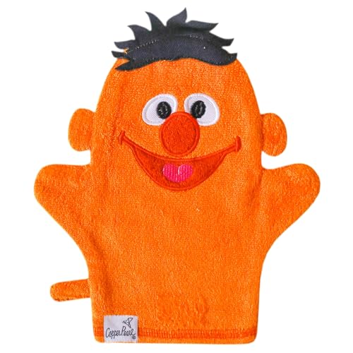 Image of Copper Pearl Wash Mitt: Super-Soft Bamboo Terry Cloth Exfoliating Mitt, Universal Fit Body Exfoliator Glove with Hanging Loop to Dry, Exfoliating Glove Makes Baby Bath Time Fun - Ernie