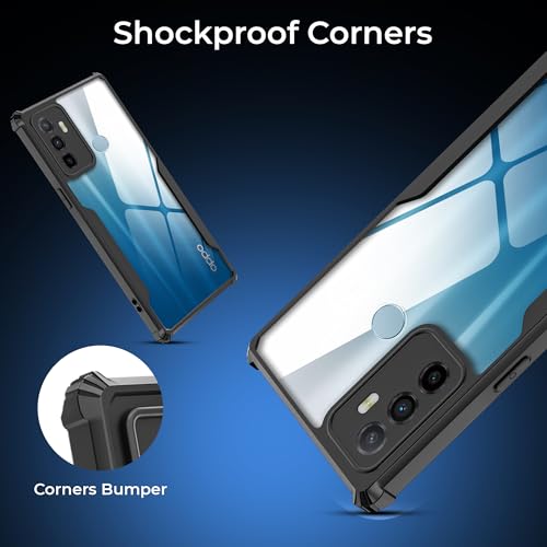 Image of A rtistque Clear Hard Transparent Acrylic Armor Back Cover Case for Oppo A53 4G | Shockproof TPU Edge Protection | Slim Protective Design | Oppo A53 Back Cover - Black