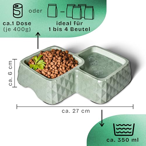 ne&no® Bambus-Doppelnapf rutschfest für Katzen und kleine Hunde -bis 400g Futter + 350ml Wasser Inhalt- Katzen Fressnapf - Hundenapf Bambus - Trinknapf Katze