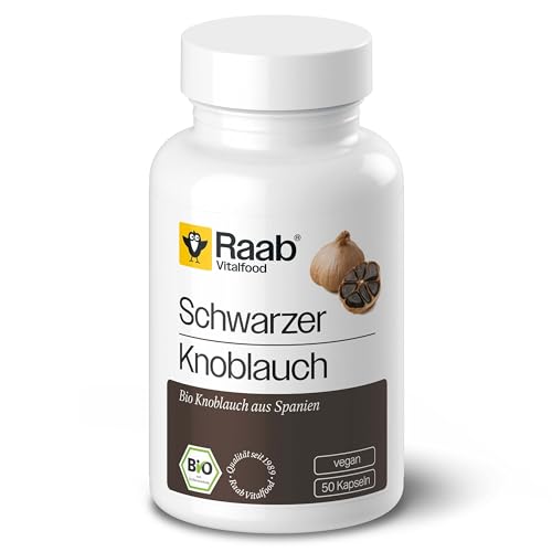 Raab Vitalfood® Bio Schwarzer Knoblauch Kapseln (50 Stück) - mit S-Allylcystein (SAC) aus Schwarzem Knoblauch Pulver aus Spanien, Bio, ohne Zusatzstoffe, Geschmacks- und Geruchsneutral