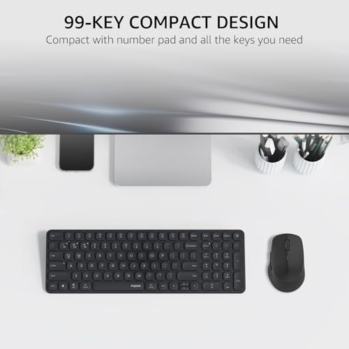 Image of Rapoo Wireless Keyboard and Mouse Combo, Blade-Series E9310M 99-Key Ultra-Thin Keyboard and M300G Silent Mouse, Support 4 Devices, Quiet, Compact, Battery Powered, for Windows /Mac /Linux /Chrome