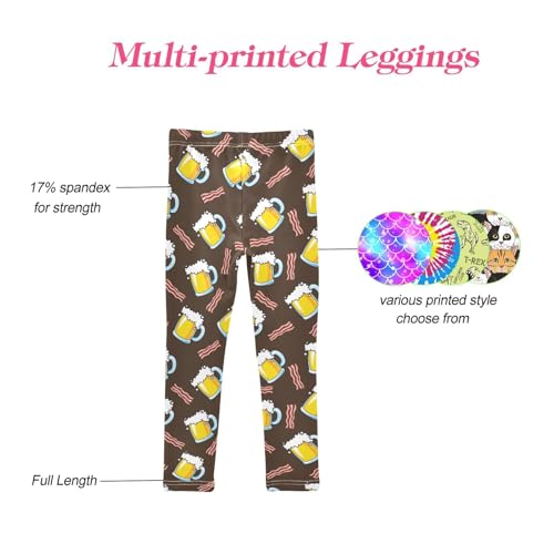 CaTaKu Girls Leggings Beer Bacon Slices Leggings for Girls Kids Athletic Workout Yoga Pants Size 4-10T4