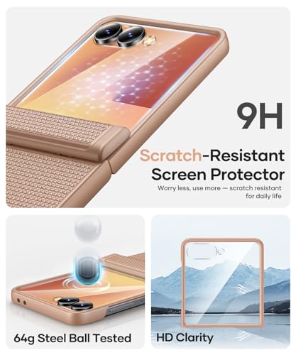 Image of Vihibii for Samsung Galaxy Z Flip 7 Case with Outer Screen Protector & Rugged Hinge Protection & Non-Slip Texture, Shockproof Sturdy Full Body Phone Cover for Samsung Galaxy Z Flip 7 2025, Rose Gold
