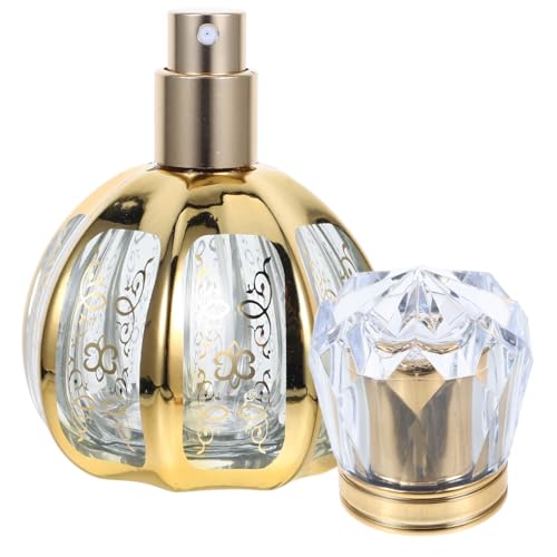 Housoutil Refillable Atomizer Spray Bottles, 50ml Vintage Fine Spray Glass Empty Perfume Bottles, Gold, Random Pattern