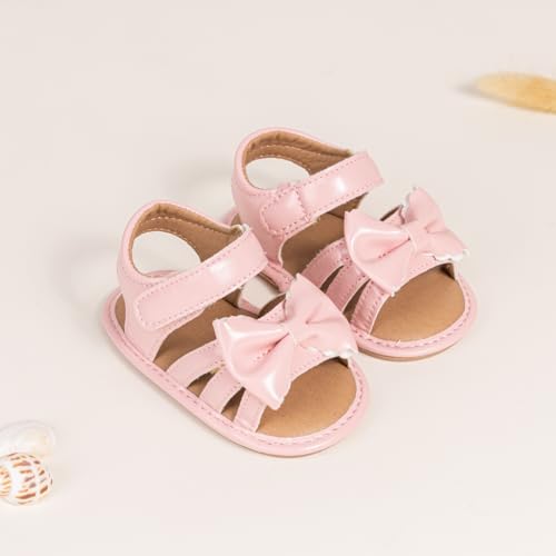 Image of Babelvit Infant Baby Girl Boy Sandals Comfort Premium Summer Outdoor Casual Beach Shoes with Flower Bowknot Anti Slip Rubber Sole Newborn Toddler Prewalker First Walking Shoes