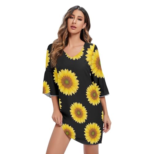 Robe summer swing dress jaune tournesol à col V et manches moyennes