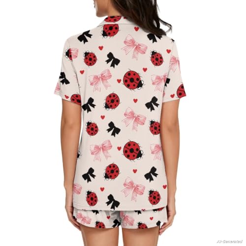 Image of Renewold Women's Short Sleeve Pajama Set Button Down Sleepwear with Notch Collar Soft Lounge Top and Shorts with Pockets