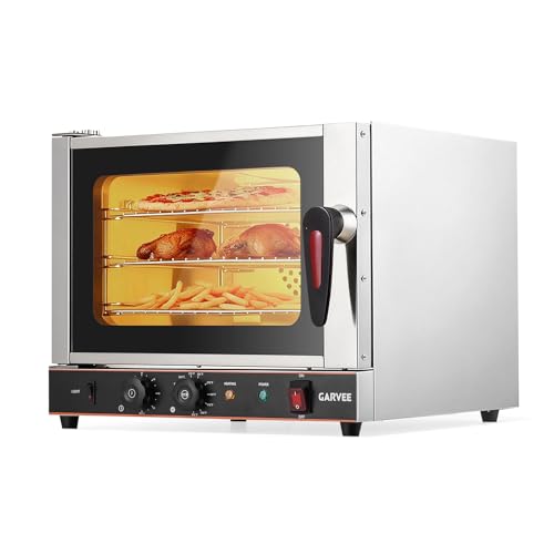 Image of Garvee Commercial Convection Oven Countertop, 22L /20Qt, 1440W Toaster, 3-Tier Electric Oven w /Front Glass Door, Trays Wire Racks Clip Gloves, 120V
