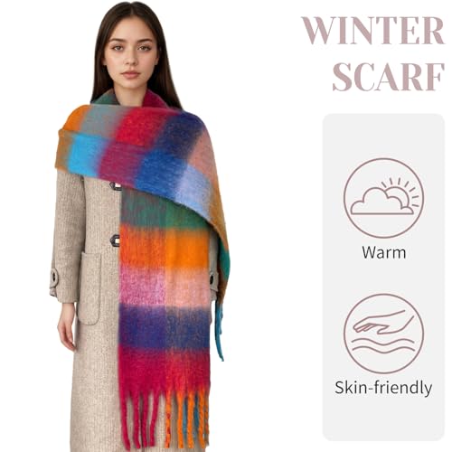 Beurlike Winter Scarf for Women Chunky Warm Thick Tassel Blanket Scarves Plaid Long Shawl for Cold Weather4