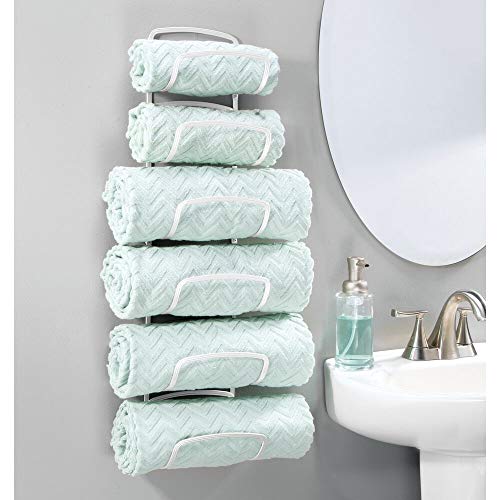 image for mDesign Steel Wall Mount Towel Storage Rack for Bathroom, Kitchen, Uti