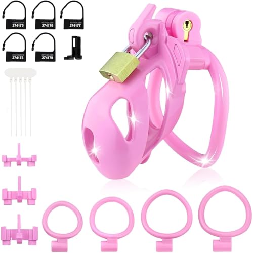 Male Chastity Cage Device - Lightweight Cock cage with 3 Sizes Locking Attachment & 4 Cock Rings, Double Metal Lock Penis cage with 5 Disposable Lock, Bondage Gear & Accessories Adult Sex Toy for Men