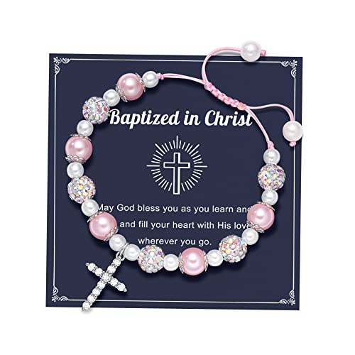 UNGENT THEM Baptism Gifts for Girl Catholic Christening Religious Christian Easter Gifts for Kids Girls Goddaughter Cross Bracelet Baptism Favors