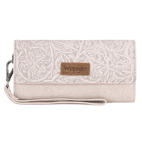 Montana West X Wrangler Phone Wristlet Western Tooling Wallets for Women Wallets, Card Cases & Money Organizers Large Capacity Clutch Wallet Women Wristlet with Coin Purse Beige WG196-W056BG