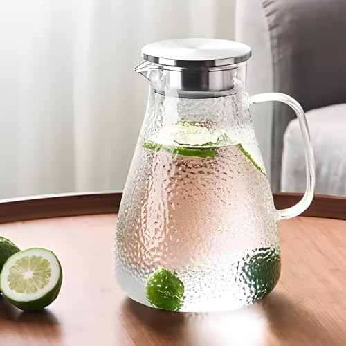 Image of Premium Glass Water Pitcher with Lid - 1.5L Heat Resistant Elite Borosilicate Glass Jug for Hot & Cold Beverages | Carafe with Stainless Steel Filtered Spout for Juice, Lemonade, Iced Tea