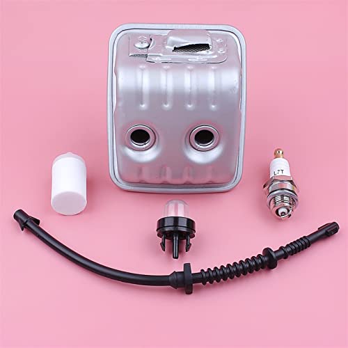 Vexilon Auspufftopf, for Husqvarna, 435 440 445 445E 450 Kraftstofffilterleitung Primerbirne Zündkerze Kettensäge Ersatzteil Kettensägen-Auspuffschalldämpfer-Austauschset