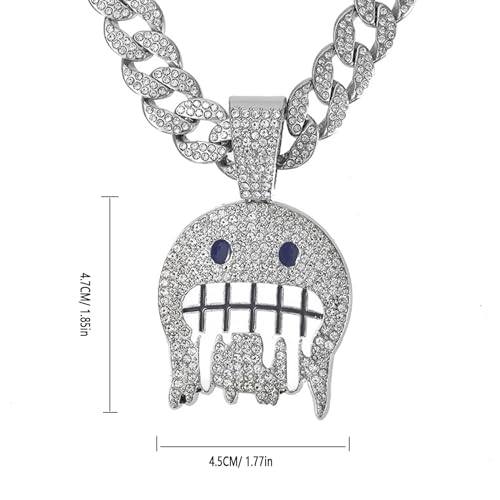 Smiling Face Hip-hop Cuban Chain, Rhinestone Pendant Necklace Jewelry For Men，Men's Fashion Jewelry Silver golden2