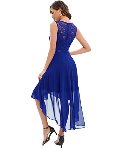 Bridesmay Women Party Dresses Elegant Hi Low A-Line Summer Lace Dress Flowy V-Neck Midi Wedding Guest Dress Royal Blue Xl #TOP4
