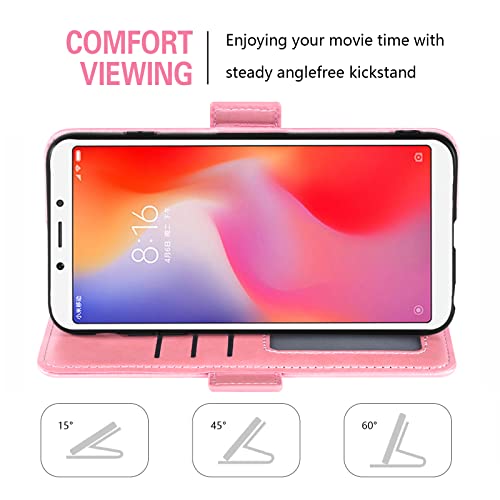 Asuwish Compatible With Xiaomi Redmi 6/6A Wallet Case And Tempered Glass Screen Protector Flip Purse Accessories Wrist Strap Credit Card Holder Cell Phone Cover For Redmi6 Redmi6A Women Men Rose Gold #TOP2