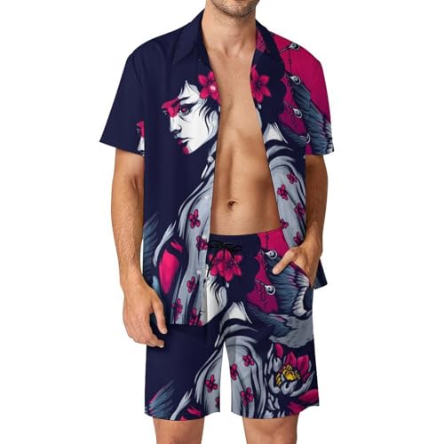 Chemise Hawaïenne Hommes avec Ensemble Short et Pantalon de Plage Été Style Japonais Taille S