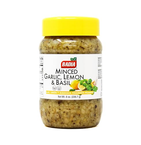 Badia Minced Garlic, Lemon & Basil 8 Oz – Zesty Garlic, Herb & Citrus Blend