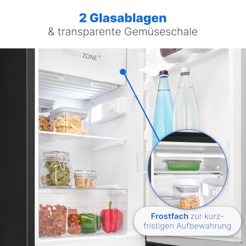 Bomann® Kühlschrank mit Gefrierfach | 91L | Kühlschrank klein | 2 Ablagen | Gemüsefach | wechselbarer Türanschlag | 0°~ 8°C | Mini Kühlschrank | Kühlschrank schwarz | leise | Fridge KS 7254 schwarz