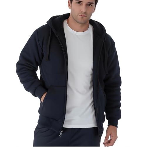 Image of MINANUO Zip Up Hoodie Men Warm Heavyweight Sherpa Lined Fleece Hoody Jacket Winter Coats