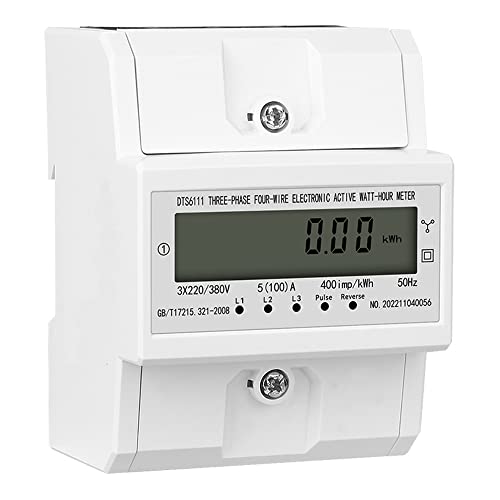 HEYOUTH Compteur D'électricité Affichage Triphasé De La Consommation Électrique,Rail Din Compteur d'énergie Triphasique Voltmètre Ampèremètre Numérique,230v/400v, 5(100) A,50/60hz, 400 Imp/kwh