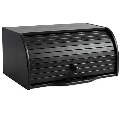 SG Traders Roll Top Bamboo Bread Bin, Eco-Friendly Kitchen Storage Box with Lid for Ultimate Freshness - Natural, Organic Design for Sustainable Food Storage (Black)