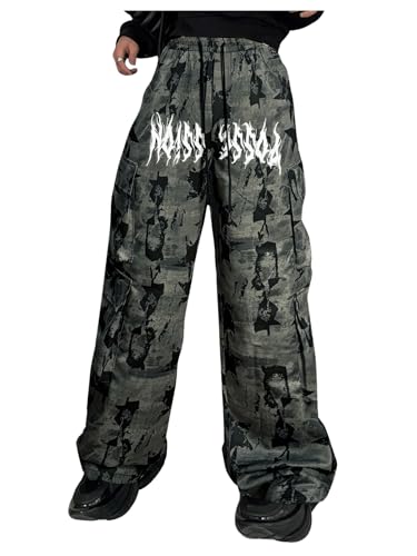 Men's Graphic Star Print Cargo Pants Baggy Drawstring Waist Streetwear