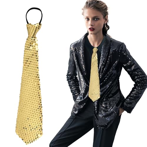 YUEXNKO Cravatta Regolabile Glitterata con Paillettes per Feste e Party - Uomo e Donna (Oro)