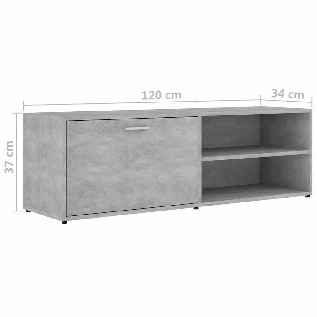 Mobile TV grigio cemento, in legno, 120 x 34 x 37 cm, con anta e 2 scomparti, per soggiorno, camera da letto, spazio e gestione dei cavi, moderna credenza bassa