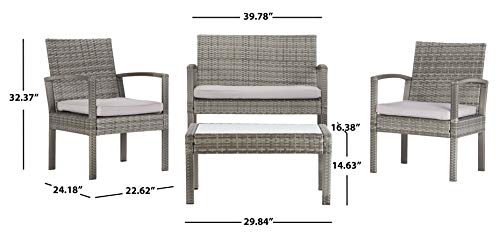 Safavieh Pat7507B Collection Bassey Grey 4-Piece Outdoor Living Patio Set #TOP4