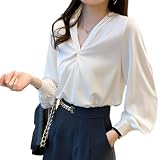 [MaadeaNoeTe] ブラウス レディース シャツ 長袖 シフォン トップス Vネック 無地 カジュアル 着痩せ ファッション ふんわり かわいい 普段着 エレガント通勤 春 夏 秋