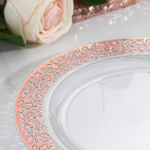 I00000 102 Pieces Rose Gold Plastic Lunch Plates, 9” Clear Disposable Dinner Plates With Rose Gold Lace Rim, Ideal For Big Parties Or Wedding For Wedding & Party #TOP2