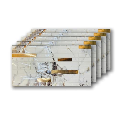 Image of WrapWall 3D Wallpaper Self Adhesive Foam Pack of 8 (60x30 cm) | Waterproof Brick Design Wallpaper |Peel & Stick DIY Wall Decor for Living Room Bedroom Kitchen (8, Gold Mosaic)