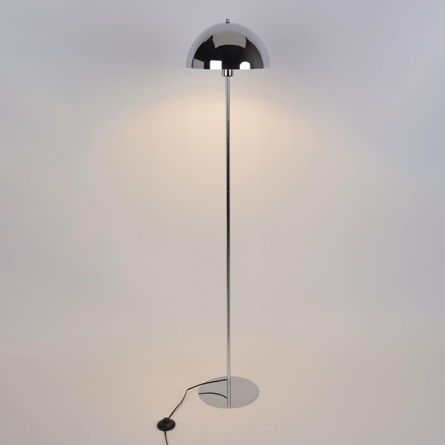 Corep Lampadaire design rétro métal chrome silver ICONE H150cm, avec abat-jour champignon.